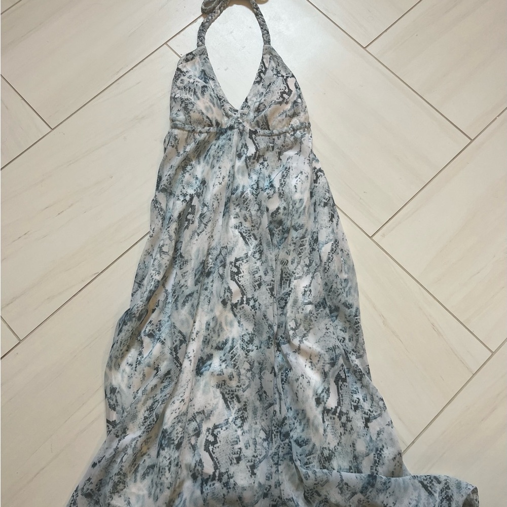 Heidi Klein halter dress in blue and white